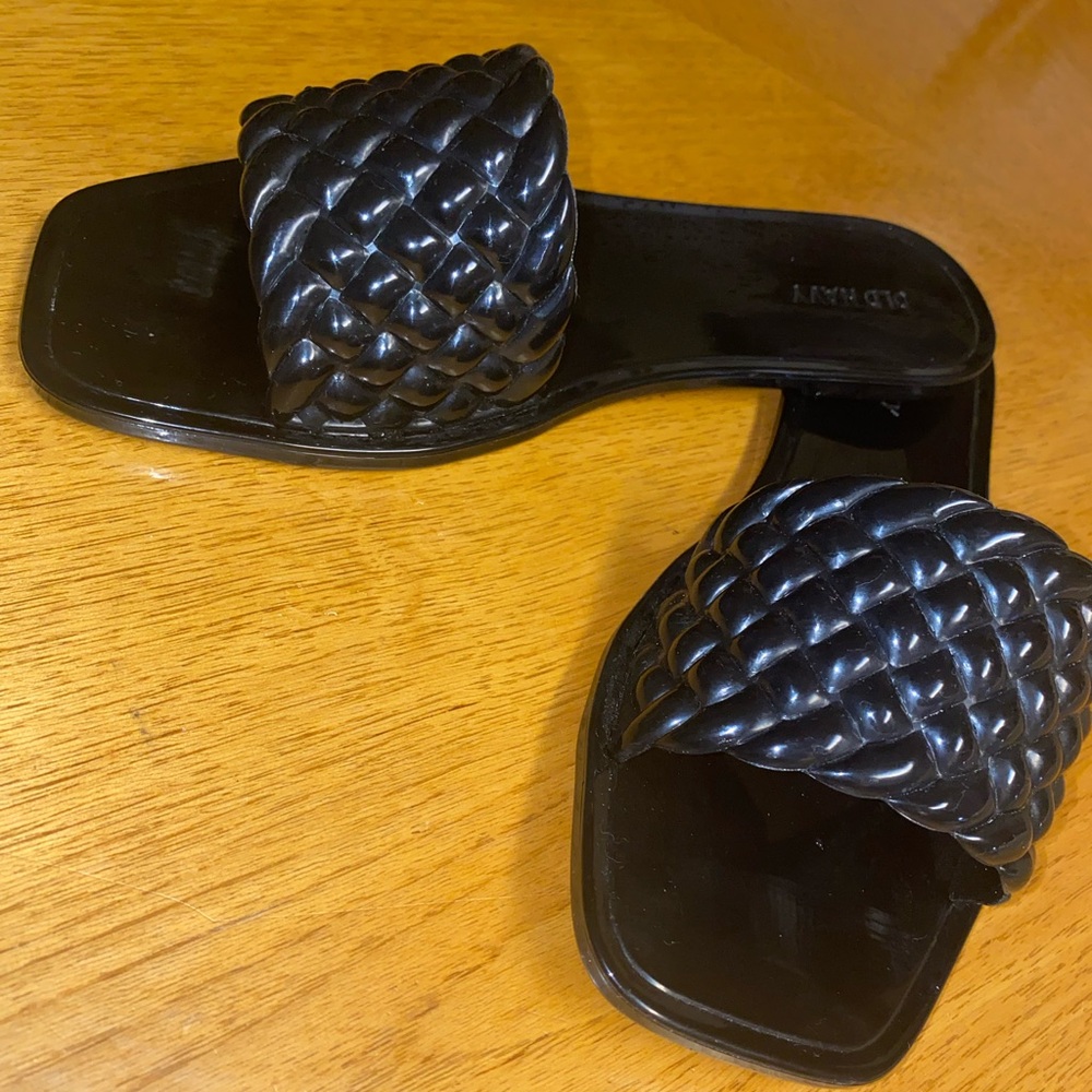 Black Quilted Slide Sandals